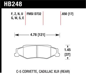 Cadillac XLR Platinum Brake Pads - Rear - Hawk Performance - HPS 5.0 - `08-`09